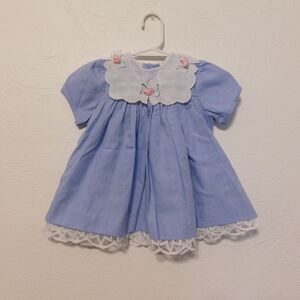 Vintage classic baby blue toddler girl dress  size 18m cottagecore dainty
